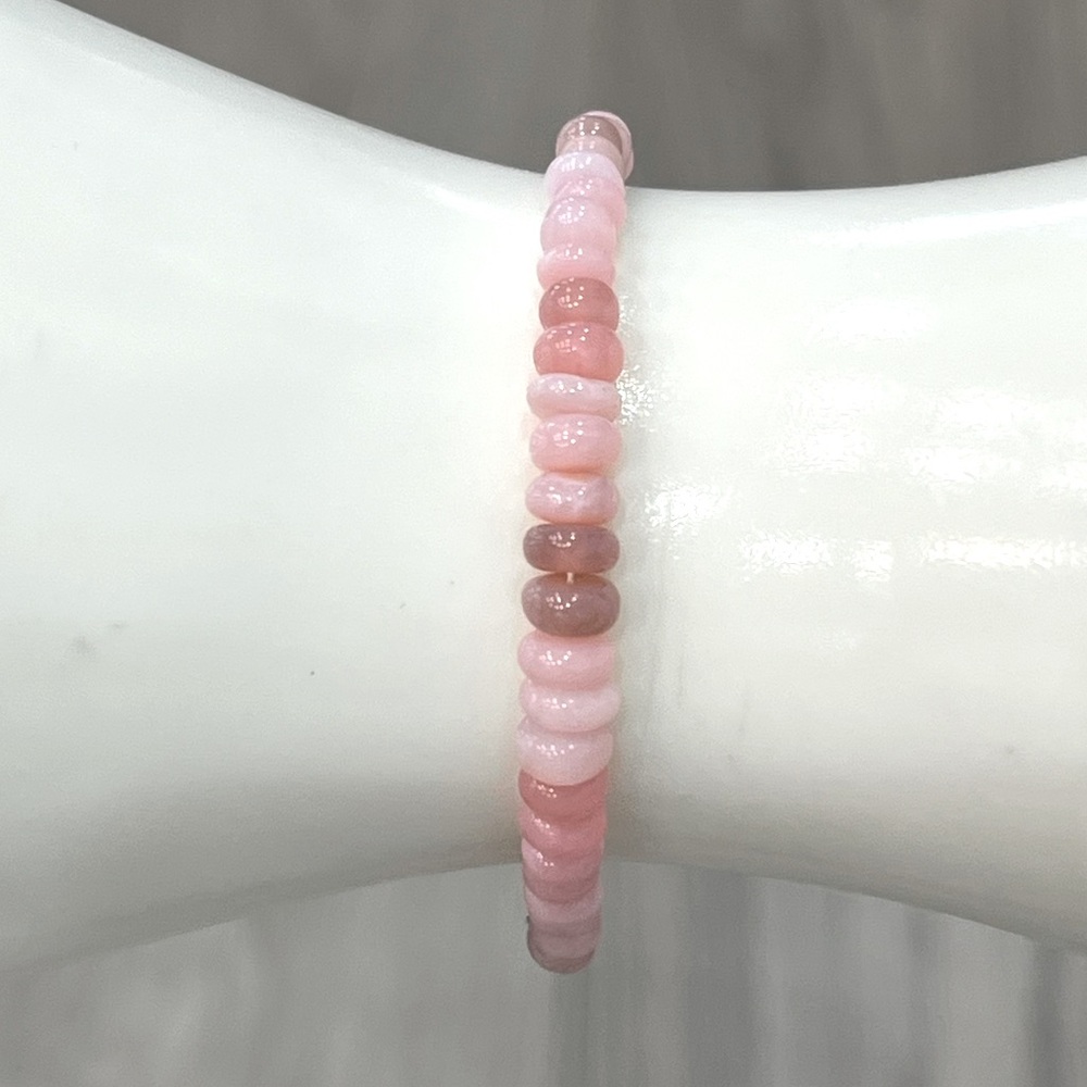 Peruvian Pink Opal Bead Sterling Silver BOLO Bracelet - Picture 6 of 9